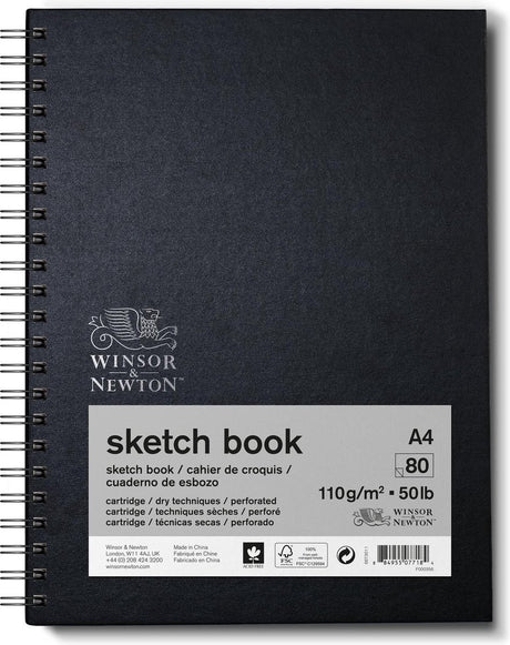 Winsor Newton 6673011 Carnet de croquis à spirale A4 – 110 g m², 80 feuilles, papier à dessin pour croquis, dessin