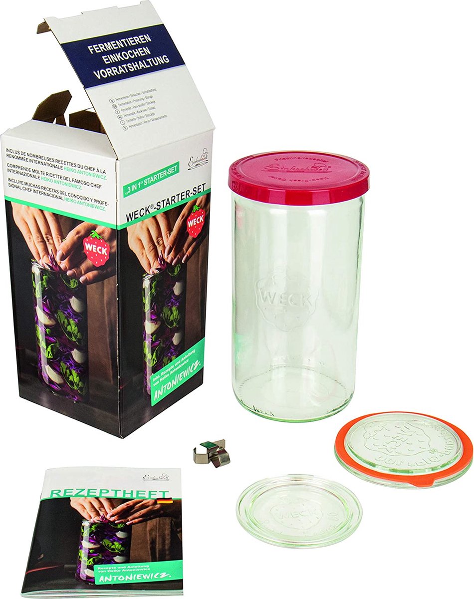 Kit de démarrage de fermentation Weck, verre 1590 ml - pot - pot en verre - pot de fermentation