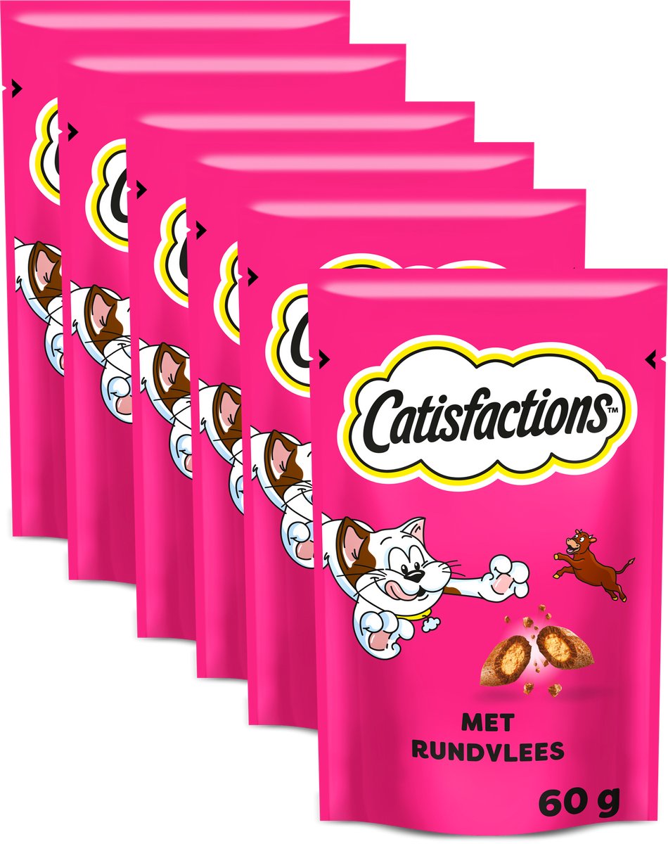 Friandises pour chat Catisfactions - snacks - bœuf - 6 sachets de 60g