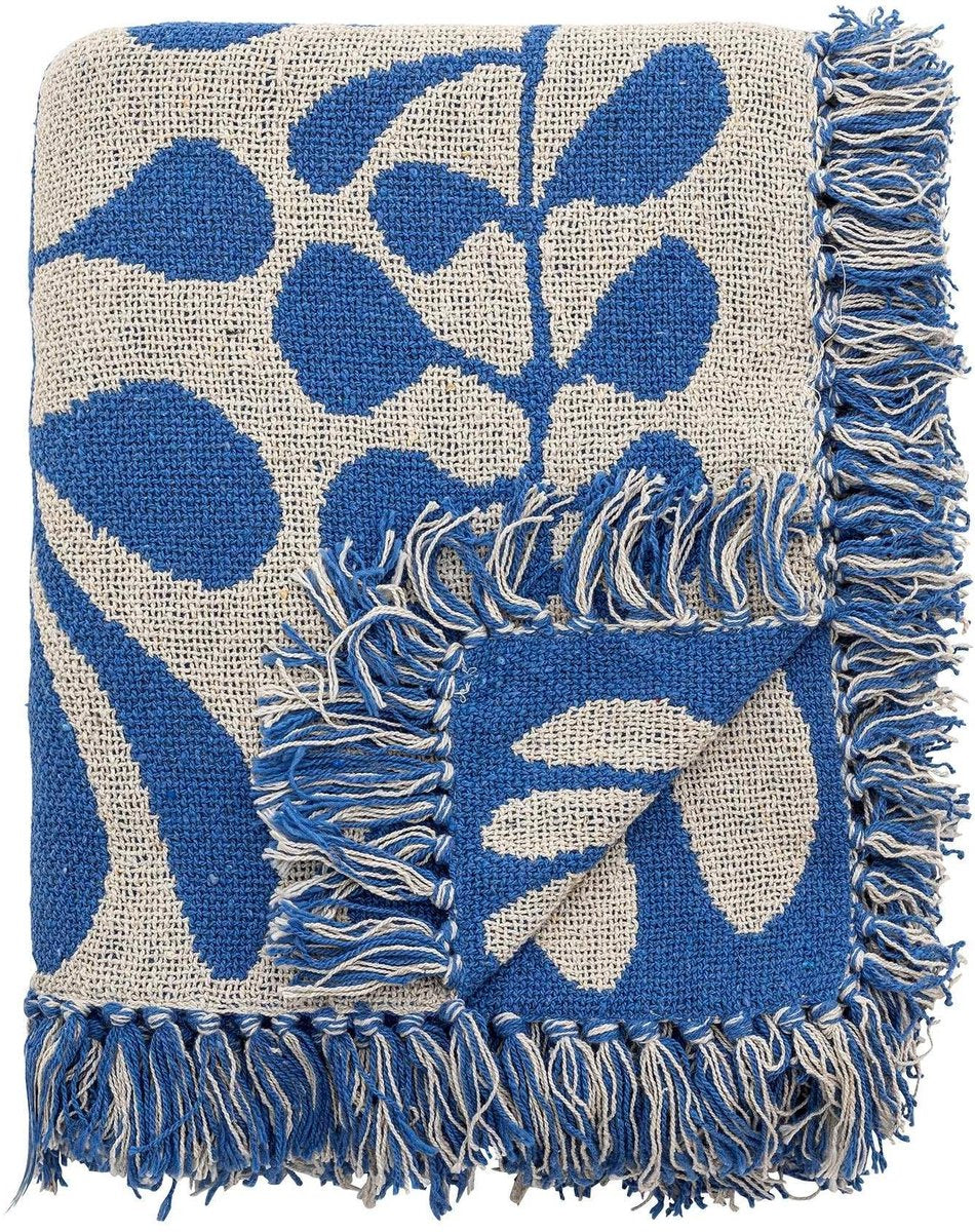 Bloomingville - plaid nevine bleu 160x130cm - coton recyclé