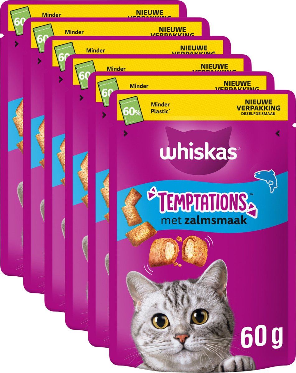 Whiskas snacks pour chats - friandises tentations - saumon - 6x60g