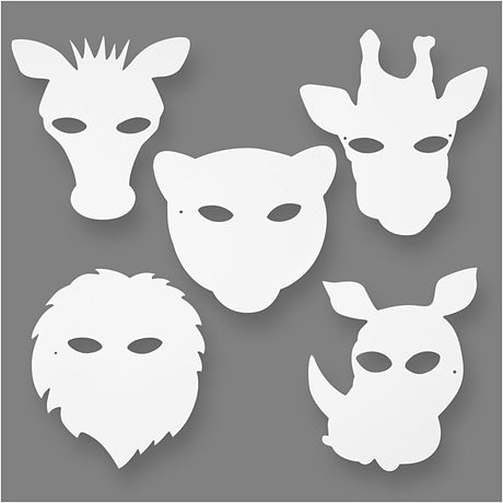 Creativ company masques d'animaux de la jungle, h : 22,5-25 cm, l : 20,5-22,5 cm, 230 g, blanc, 16 pièces 1 boîte