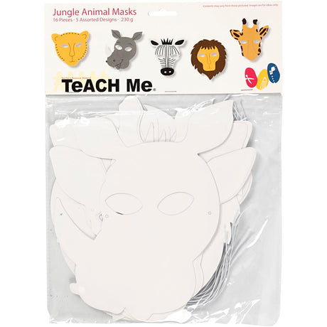 Creativ company masques d'animaux de la jungle, h : 22,5-25 cm, l : 20,5-22,5 cm, 230 g, blanc, 16 pièces 1 boîte