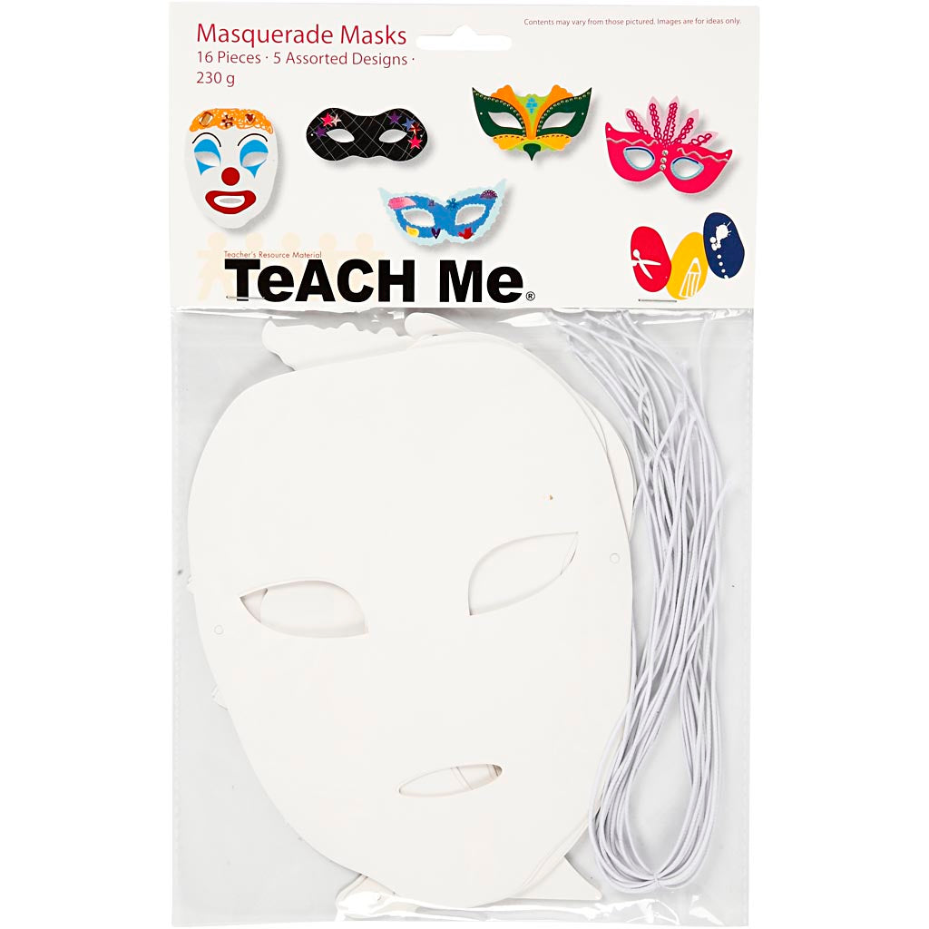 Masques de théâtre de la compagnie Creativ, h : 8,5-19 cm, l : 15-20,5 cm, 230 g, blanc, 16 pièces 1 boîte