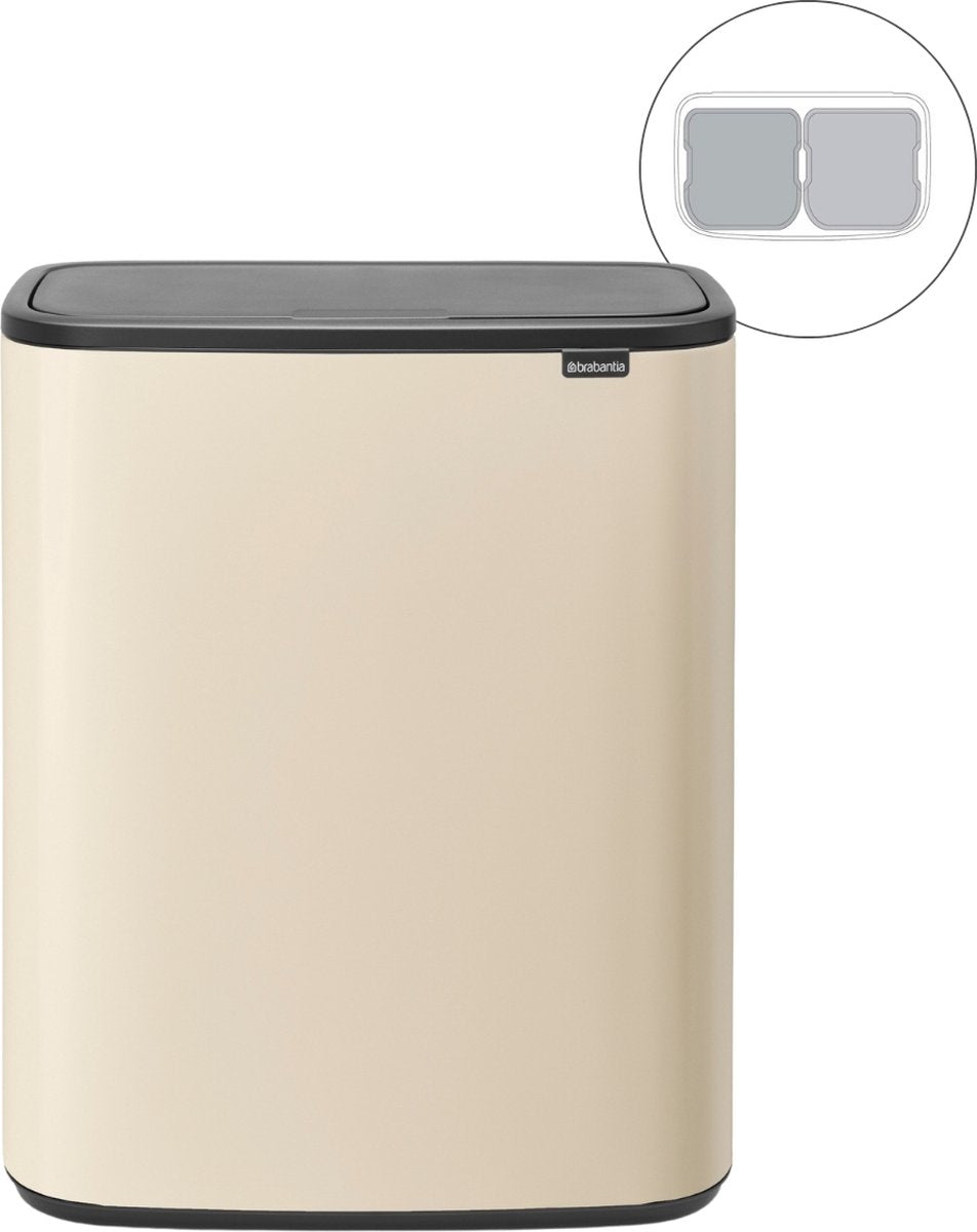 Poubelle Brabantia bo touch bin - 2 x 30 litres - tri sélectif - beige doux