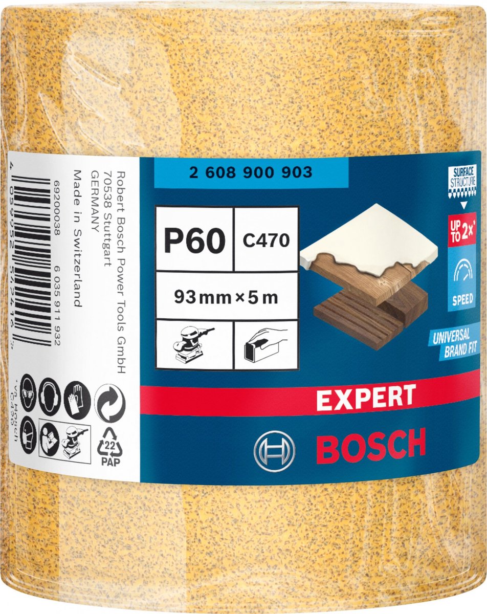 Rouleau de papier de verre Bosch expert c470 pour ponçage manuel 93 mm x 5 m g...