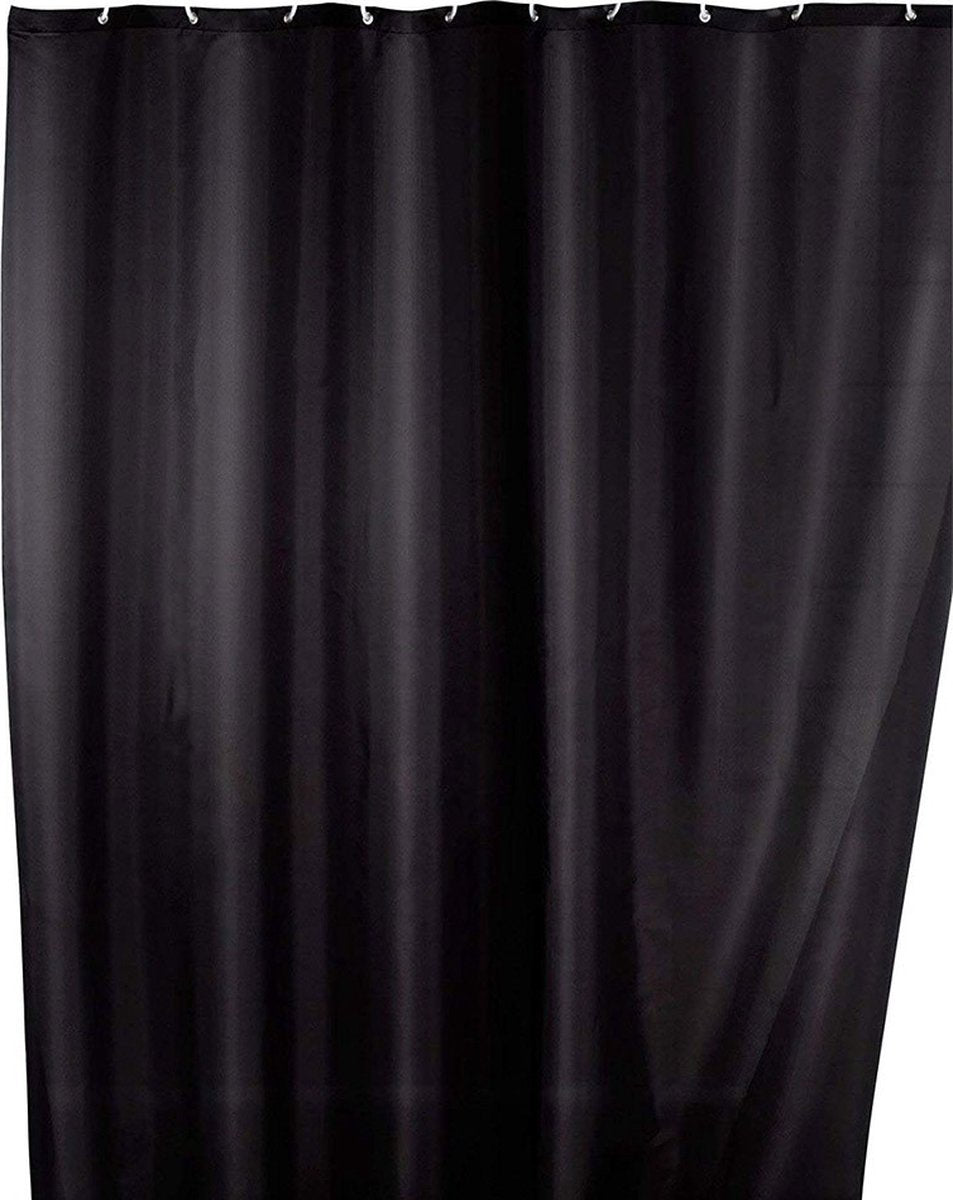 Wenko rideau de douche antifongique noir 180x200cm polyester - avec anneaux de suspension - imperméable - lavable - séchage rapide