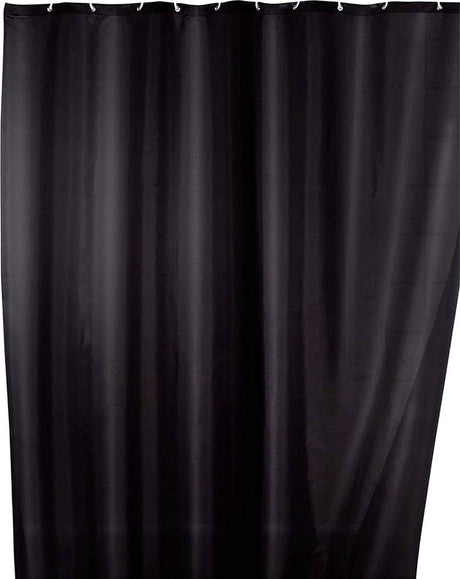 Wenko rideau de douche antifongique noir 180x200cm polyester - avec anneaux de suspension - imperméable - lavable - séchage rapide