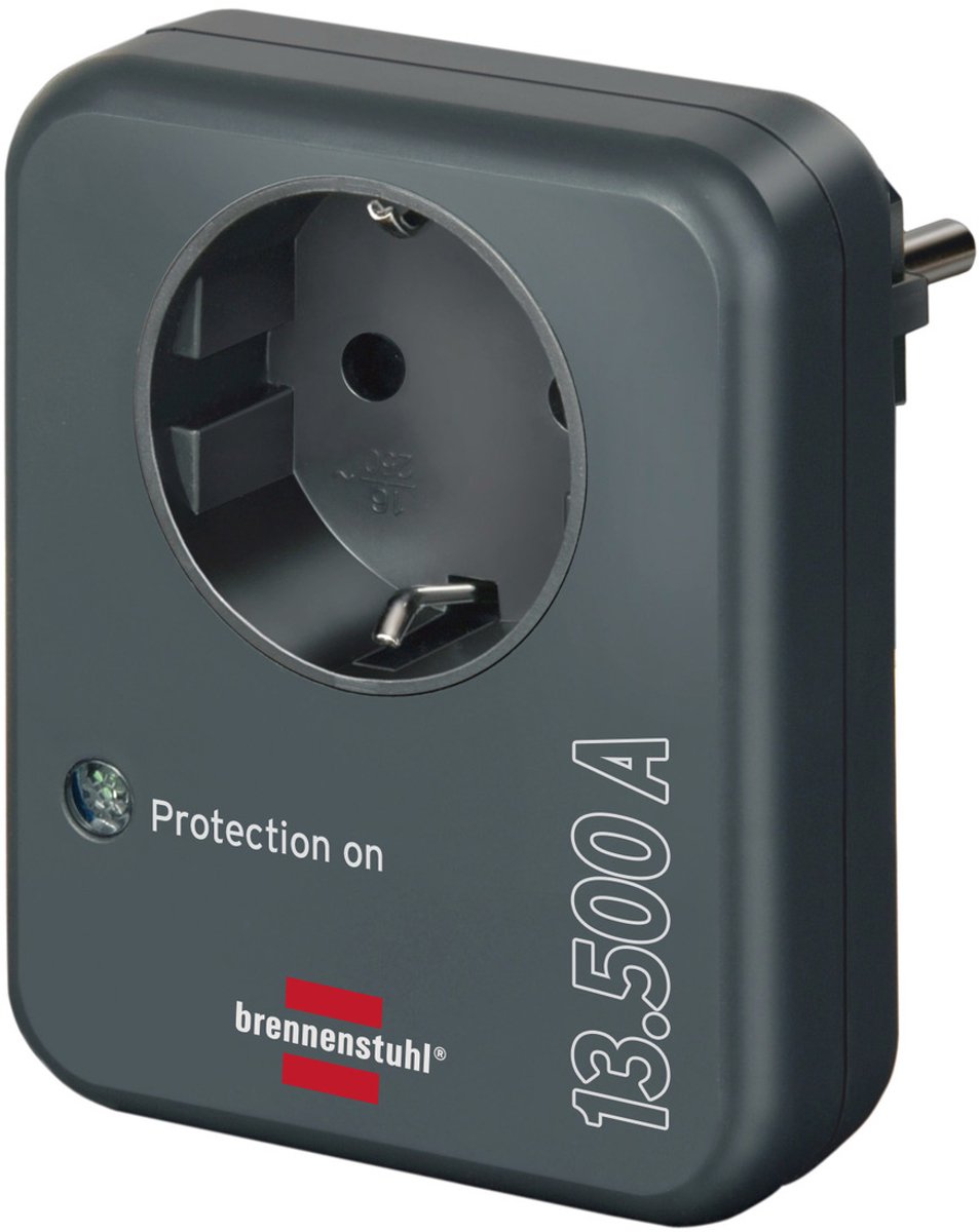 Adaptateur de prise Brennerstuhl, avec protection contre les surtensions, 13 500 A, adaptateur comme protection contre la foudre pour les appareils électriques, anthracite