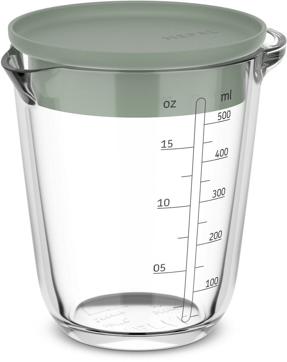 Tasse à mesurer en verre 500ml avec couvercle sauge nordique | 4 pièces