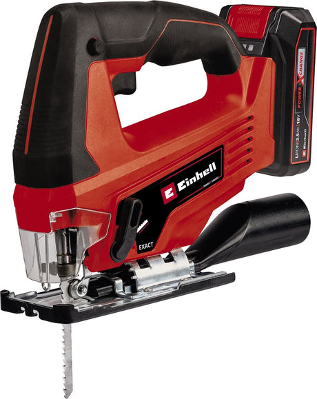 Kit scie sauteuse sans fil Einhell tc-js 18 li - power x-change - 18 v li-ion - hauteur de course : 20 mm - coupes d'onglet : max. 45° - inclus. 5 lames de scie - incl. Batterie 2,5 Ah et 1x chargeur