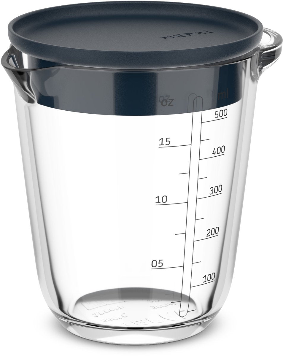 Tasse à mesurer en verre 500ml avec couvercle marine | 4 pièces