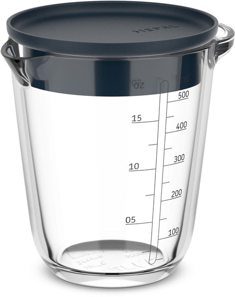 Tasse à mesurer en verre 500ml avec couvercle marine | 4 pièces