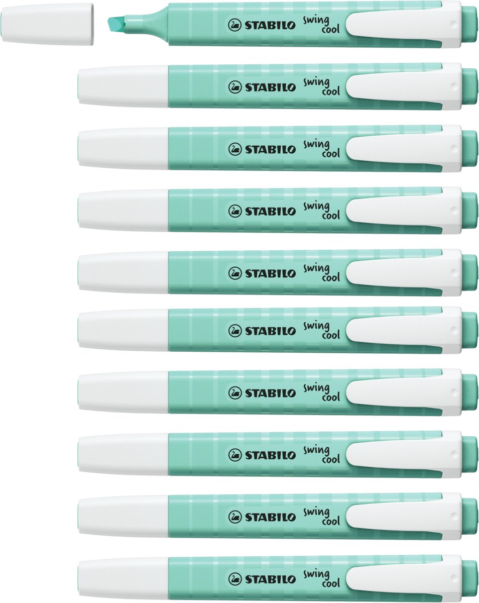 Stabilo swing cool - surligneur - parfait pour les déplacements - pastel - touche de turquoise - boîte de 10 pièces