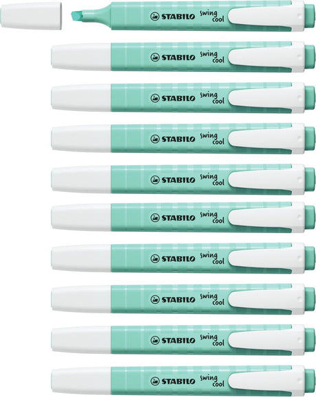 Stabilo swing cool - surligneur - parfait pour les déplacements - pastel - touche de turquoise - boîte de 10 pièces