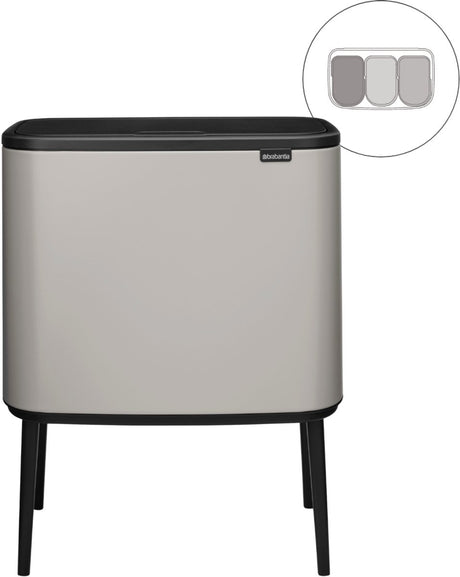 Poubelle Brabantia bo touch bin - 3 x 11 litres - tri des déchets - gris doux