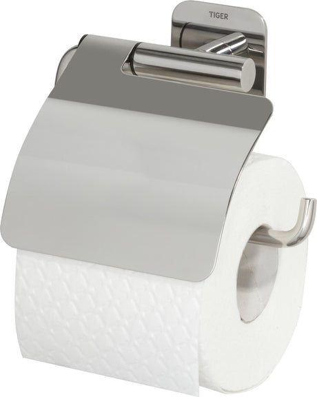 Col Tigre - Porte-rouleau WC avec rabat - sans perçage - Porte-rouleau WC autocollant - Inox poli