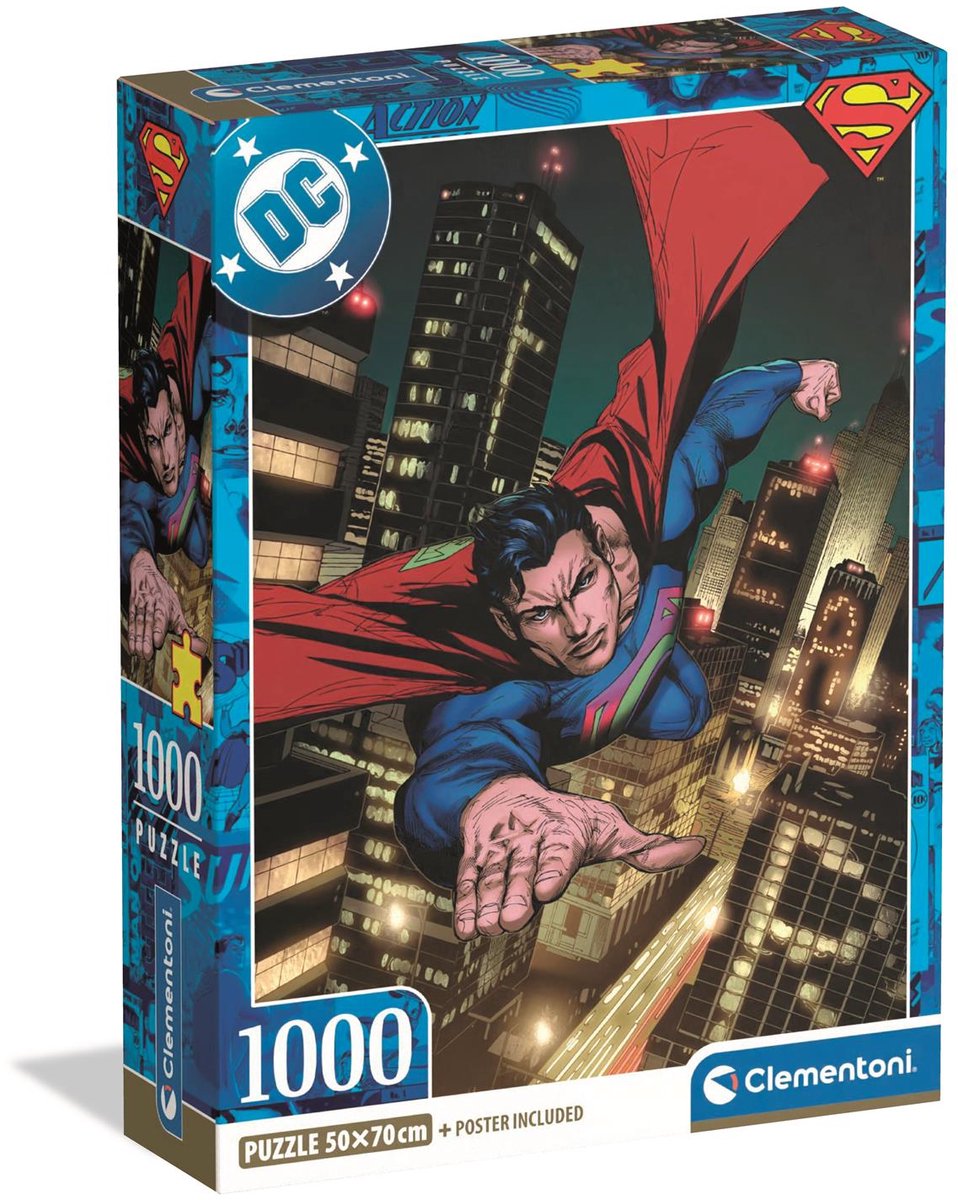 Clementoni - puzzle - superman - dc - 1000 pièces - avec poster - à partir de 18 ans