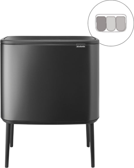 Poubelle Brabantia bo touch bin - 3 x 11 litres - tri des déchets - gris confiant