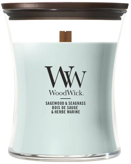 Bougie parfumée moyenne Woodwick Hourglass - jonc de sauge - 60 heures de combustion