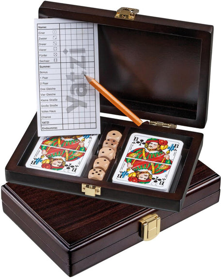 Jeu de cartes Philos avec dés et carte de score yahtzee - boîte en bois