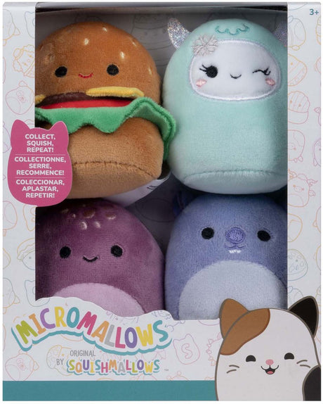 Squishmallows micromauves en peluche câline - Carl, Yollie, Javari, Tudor, paquet de 4