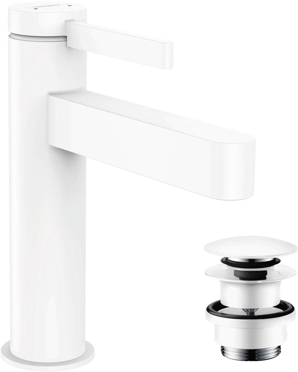 Hansgrohe finoris - mitigeur de lavabo - commande à levier unique - avec bouchon de vidange - 110 mm - blanc mat