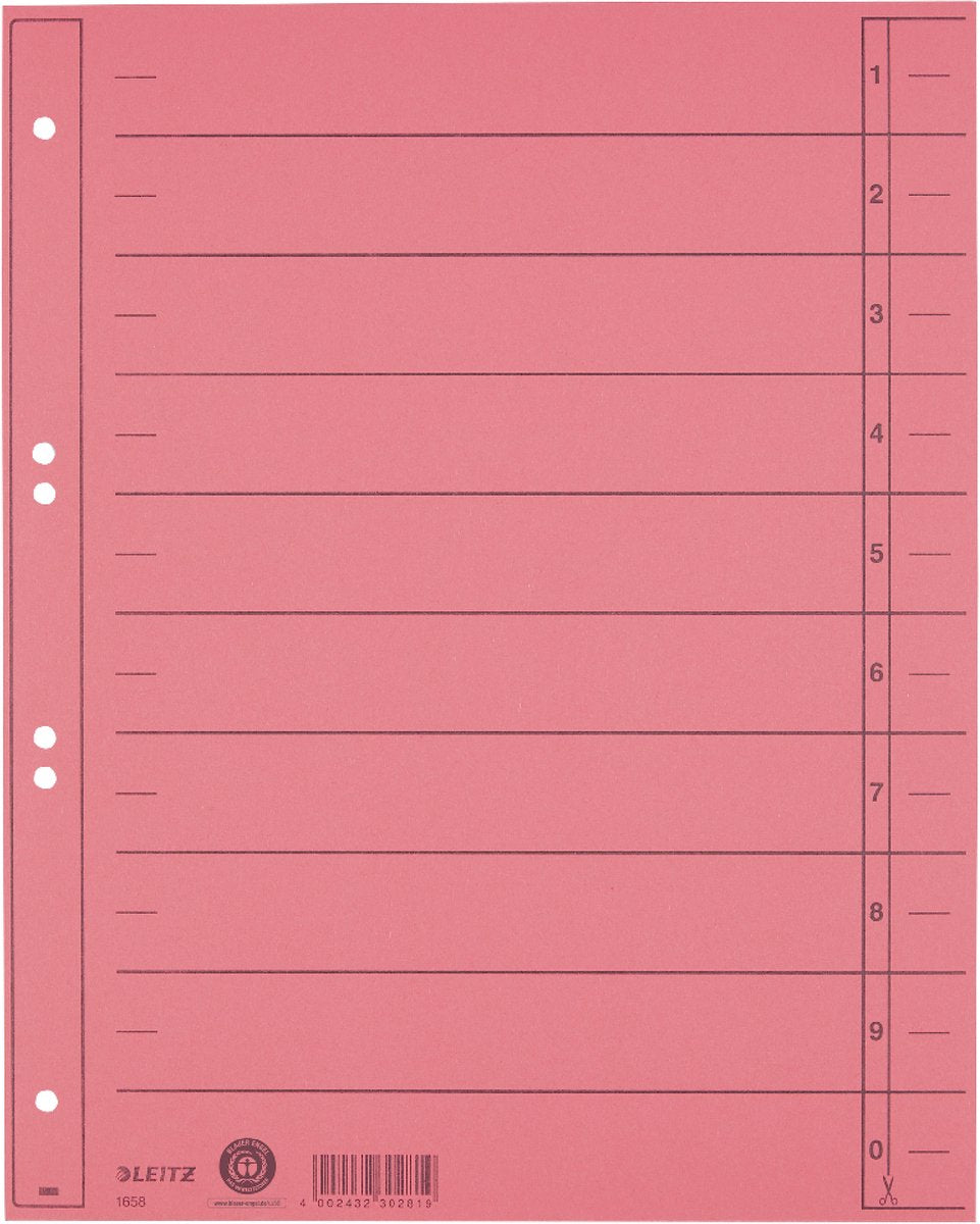 Carton à onglets gradués Leitz - onglets inscriptibles, 2 4 anneaux - pour dossiers et classeurs à anneaux - rouge