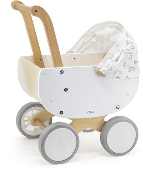 Viga toys® - landau pour poupée avec capuche en tissu réglable - blanc
