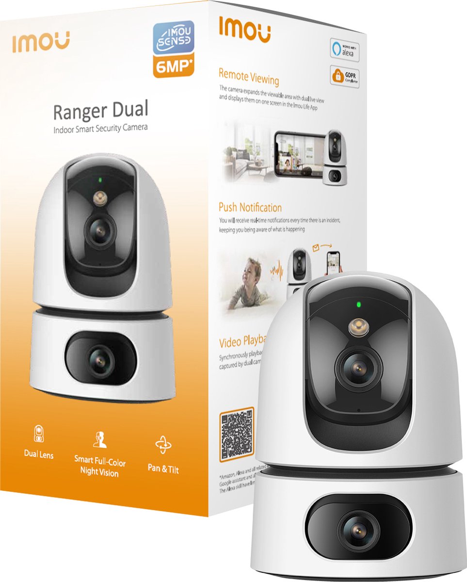 Imou ranger double petcam | caméra de sécurité pour animaux de compagnie | Objectif 3mp + 3mp | détection d'animaux et de personnes | détection de sons anormaux | fonction interphone | fonction de suivi intelligent | Garantie 3 ans