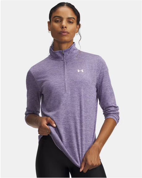 Under Armour tech 1 2 zip-twist-ppl pull de sport femme - violet luxe - blanc
