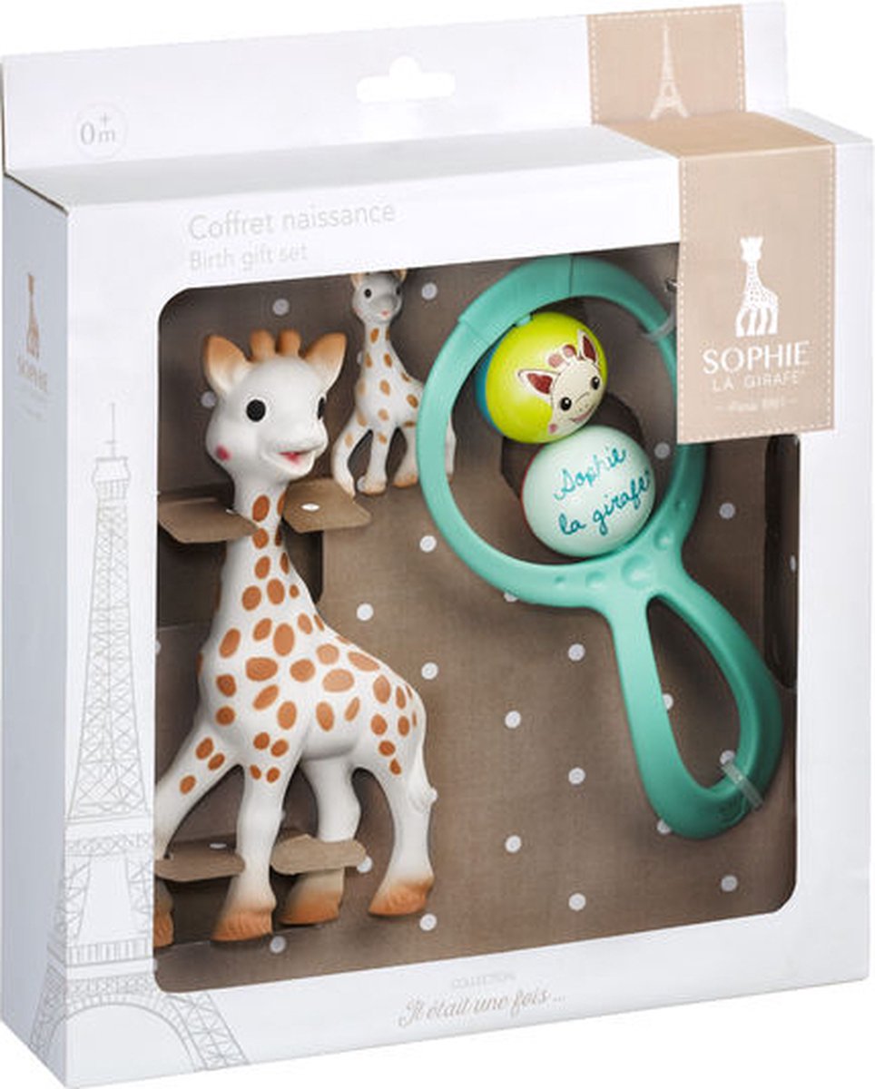Coffret Sophie la girafe - coffret cadeau naissance - cadeau maternité - cadeau baby shower - poupée, porte-clés hochet - à partir de 3 mois - 3 pièces