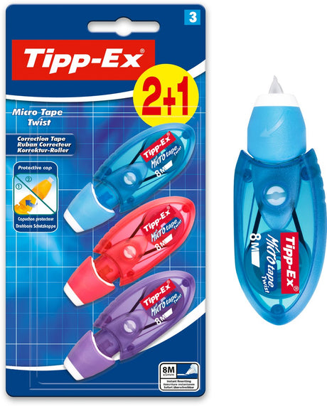 Tipp-ex rouleau correcteur micro tape twist - 5mm x 8m - capuchon de protection twist - compact - blister 3