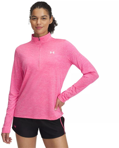 Under armour tech 1 2 zip-twist-pnk pull de sport femme - super rose - blanc