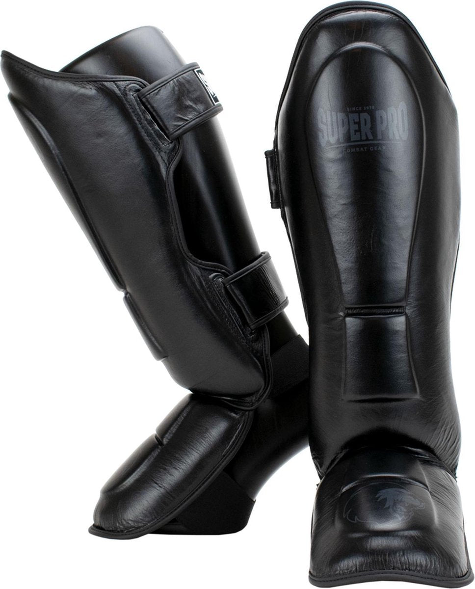 Super pro combat gear lederen scheenbeschermer guardian zwart medium