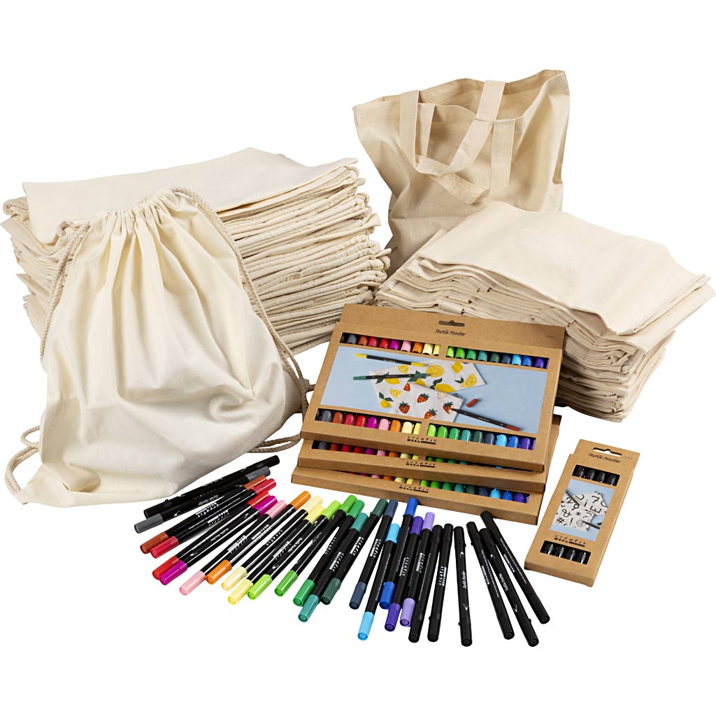 Creativ company group ensemble de sacs à dos et sacs avec marqueurs, taille 27,5x30 cm, différentes couleurs, 1 set