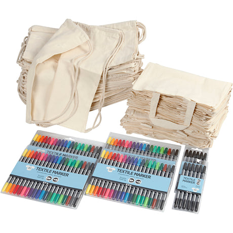 Creativ company group ensemble de sacs à dos et sacs avec marqueurs, taille 27,5x30 cm, différentes couleurs, 1 set