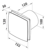 Ventilateur 100 mm silencieux avec minuterie. Capteur d'humidité blanc