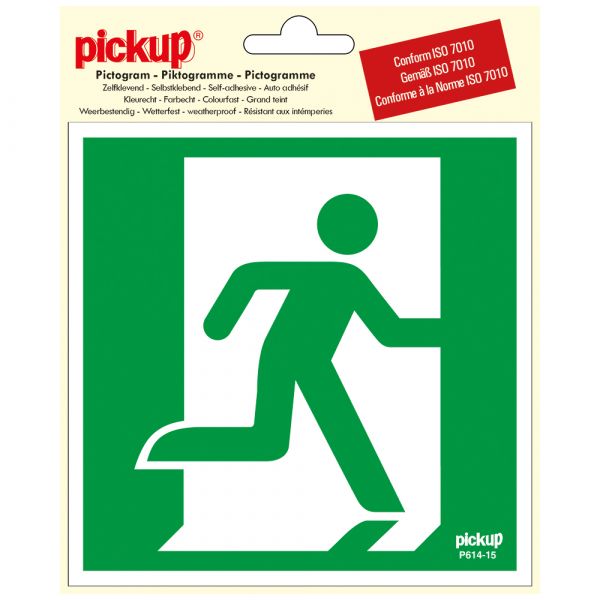 Autocollant sortie de secours droite - 150x150 mm.