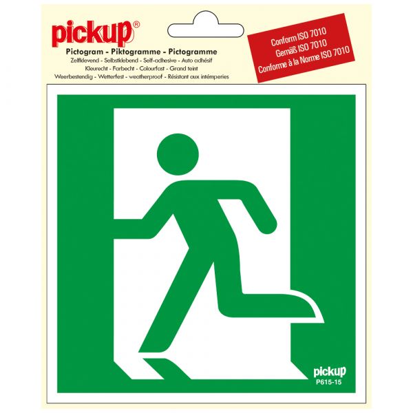 Autocollant de sortie de secours gauche - 150x150 mm.
