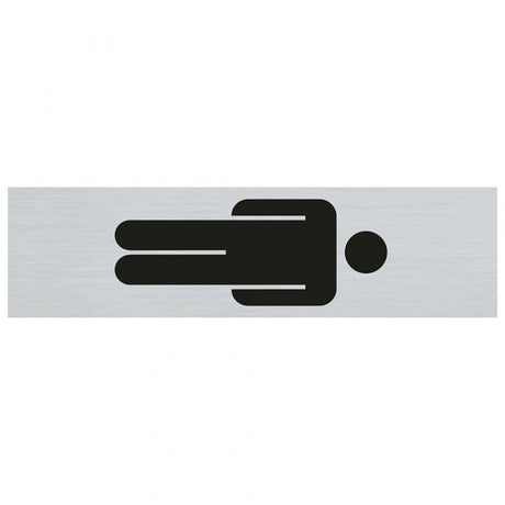 Panneau aspect aluminium symbole homme debout - 165x44 mm autocollant.