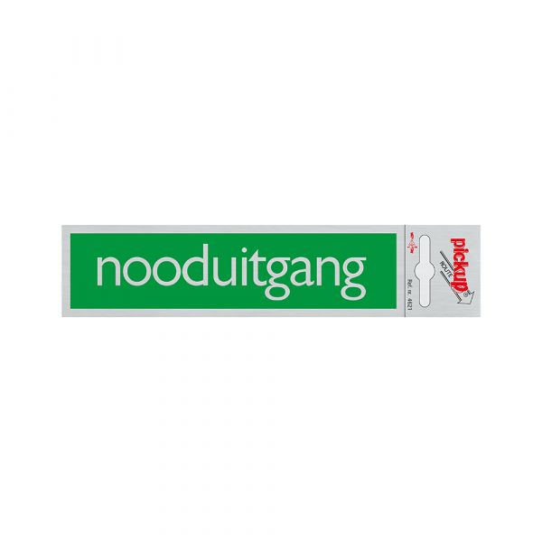 Panneau de sortie de secours en aluminium vert - 165x44 mm autocollant.
