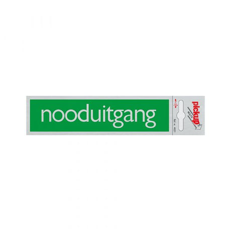 Panneau de sortie de secours en aluminium vert - 165x44 mm autocollant.