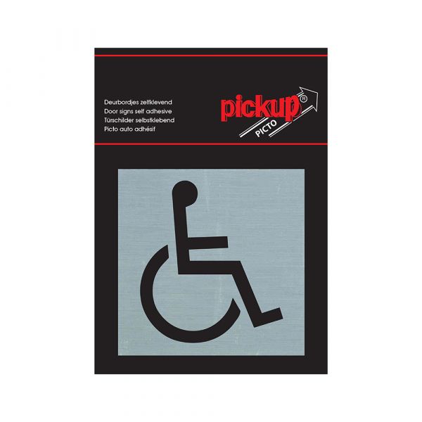 Plaque en aluminium accessible aux fauteuils roulants - 80x80 mm autocollante.