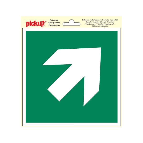 Autocollant flèche d'issue de secours diagonale - 200x200 mm.