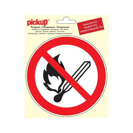 Autocollant interdit feu flamme nue - rond 150 mm.