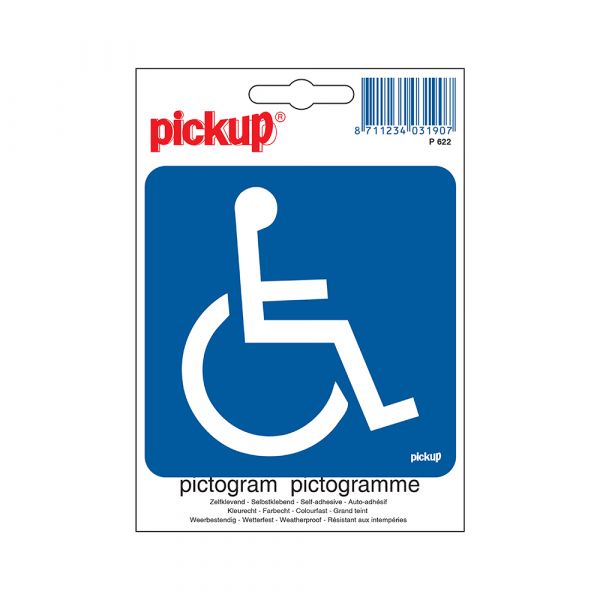 Autocollant accessible aux personnes en fauteuil roulant - 100x100 mm.