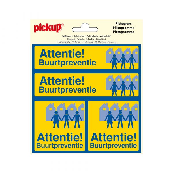 Autocollant d'attention de prévention de quartier - 150x150 mm 4 pièces.