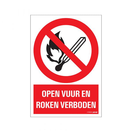 Panneau d'interdiction de feu ouvert et de fumer - 230x330 mm.