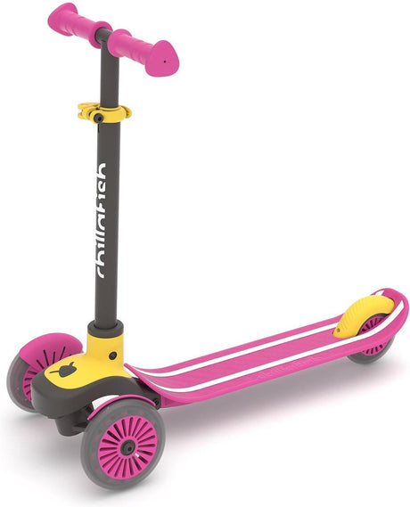 Trottinette enfant Chillafish 3 ans à trois roues - rose jaune - trottinette légère pour filles avec guidon amovible et frein à pied - réglable en hauteur - inclinaison pour diriger - poignées extra grip - modèle Scotti